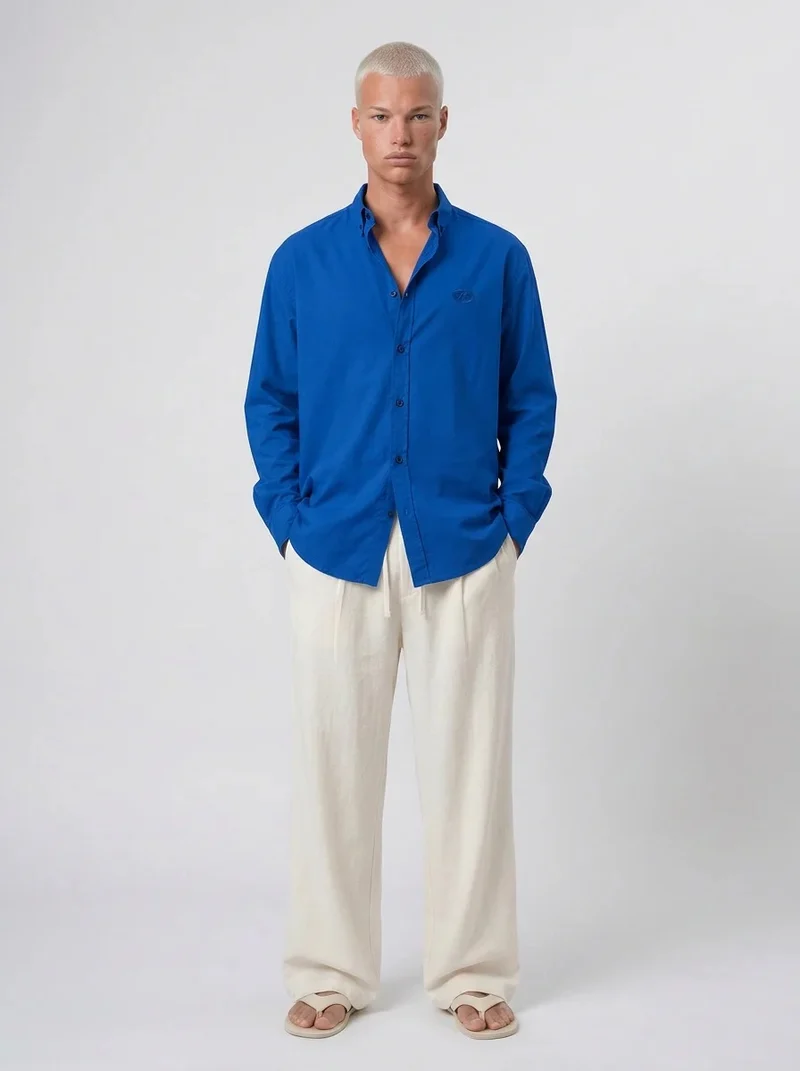 Men's Textured Plus Size Oversize Shirt Blue