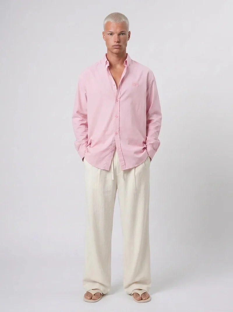 Men's Textured Plus Size Oversize Shirt Pink