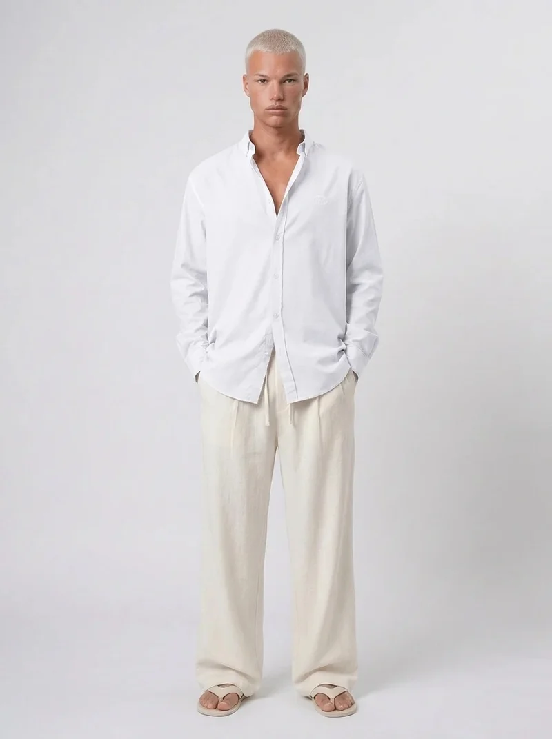 Men's Textured Plus Size Oversize Shirt White