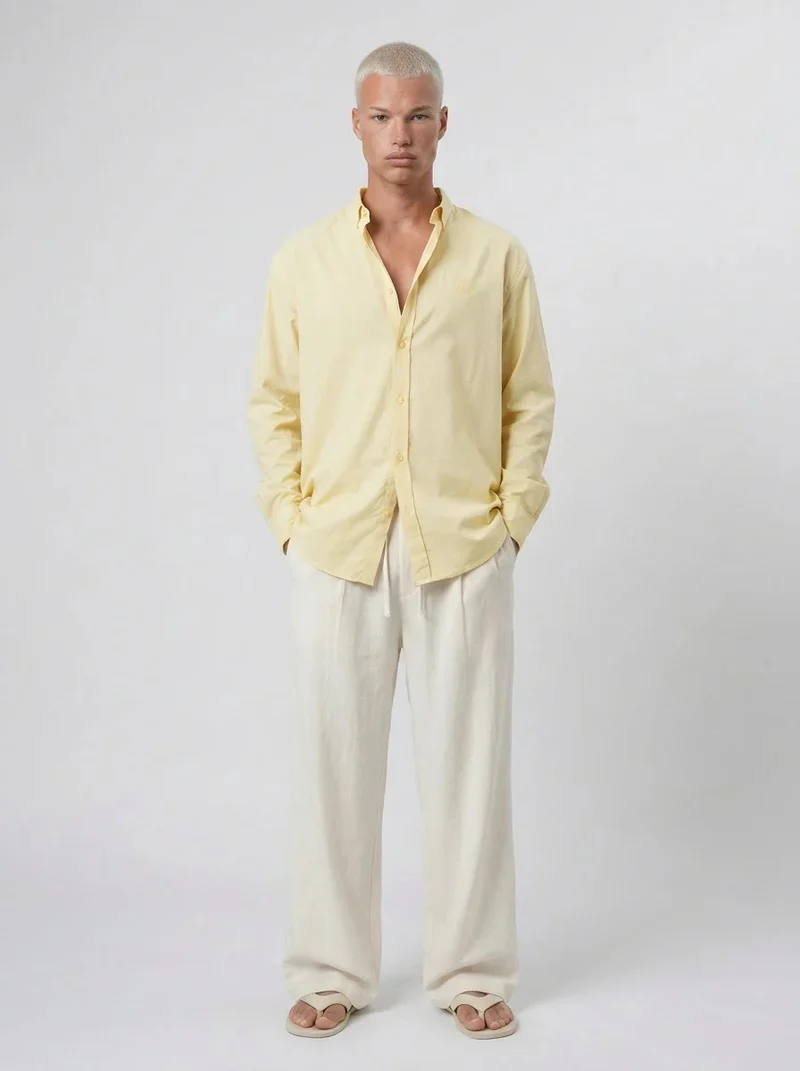 Men's Textured Plus Size Oversize Shirt Yellow