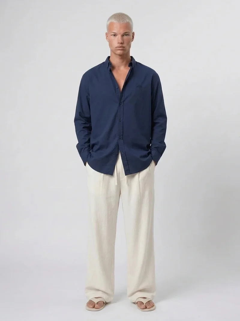 Men's Textured Plus Size Oversize Shirt Navy Blue