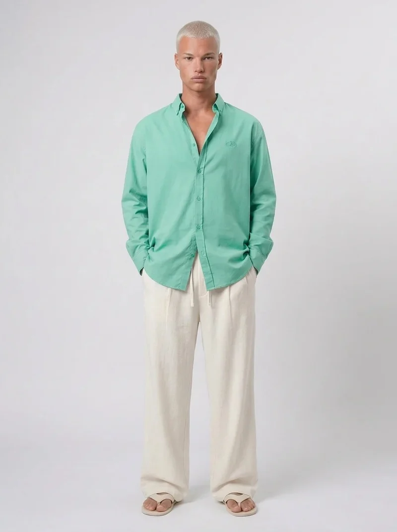 Men's Textured Plus Size Oversize Shirt Green