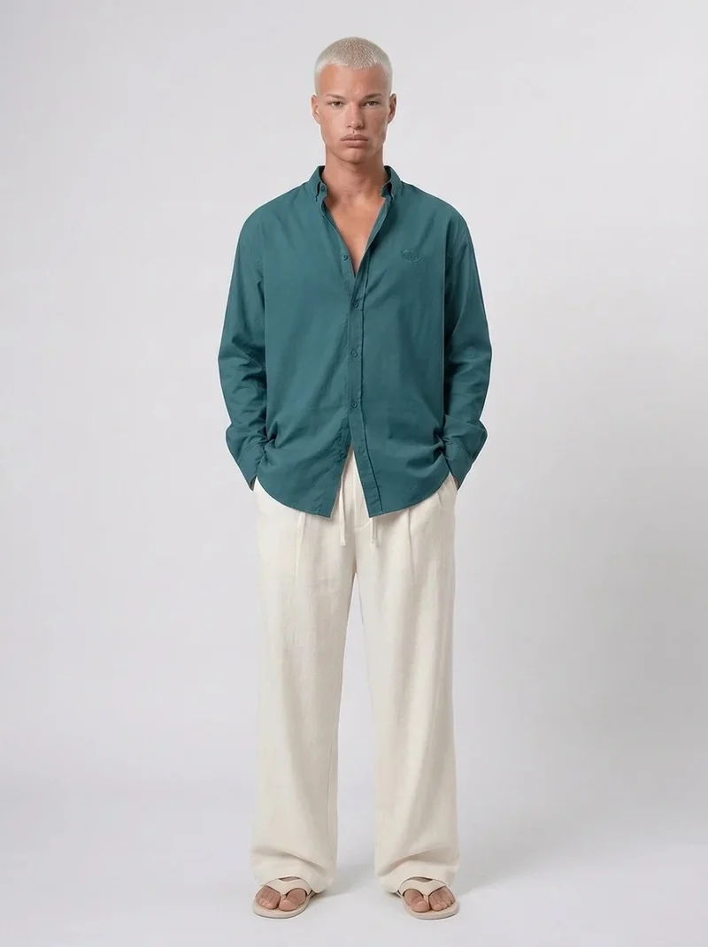 Men's Textured Plus Size Oversize Shirt Emerald