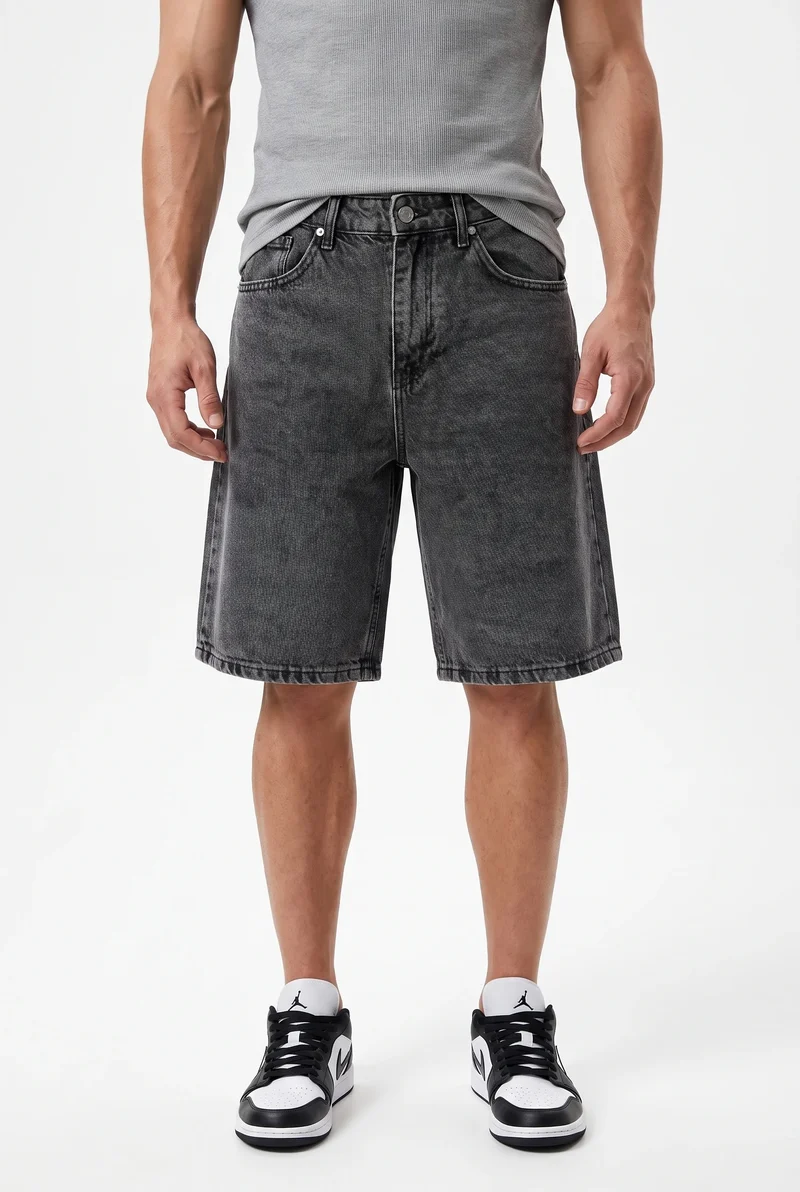 Men's Washed Jean Shorts Black