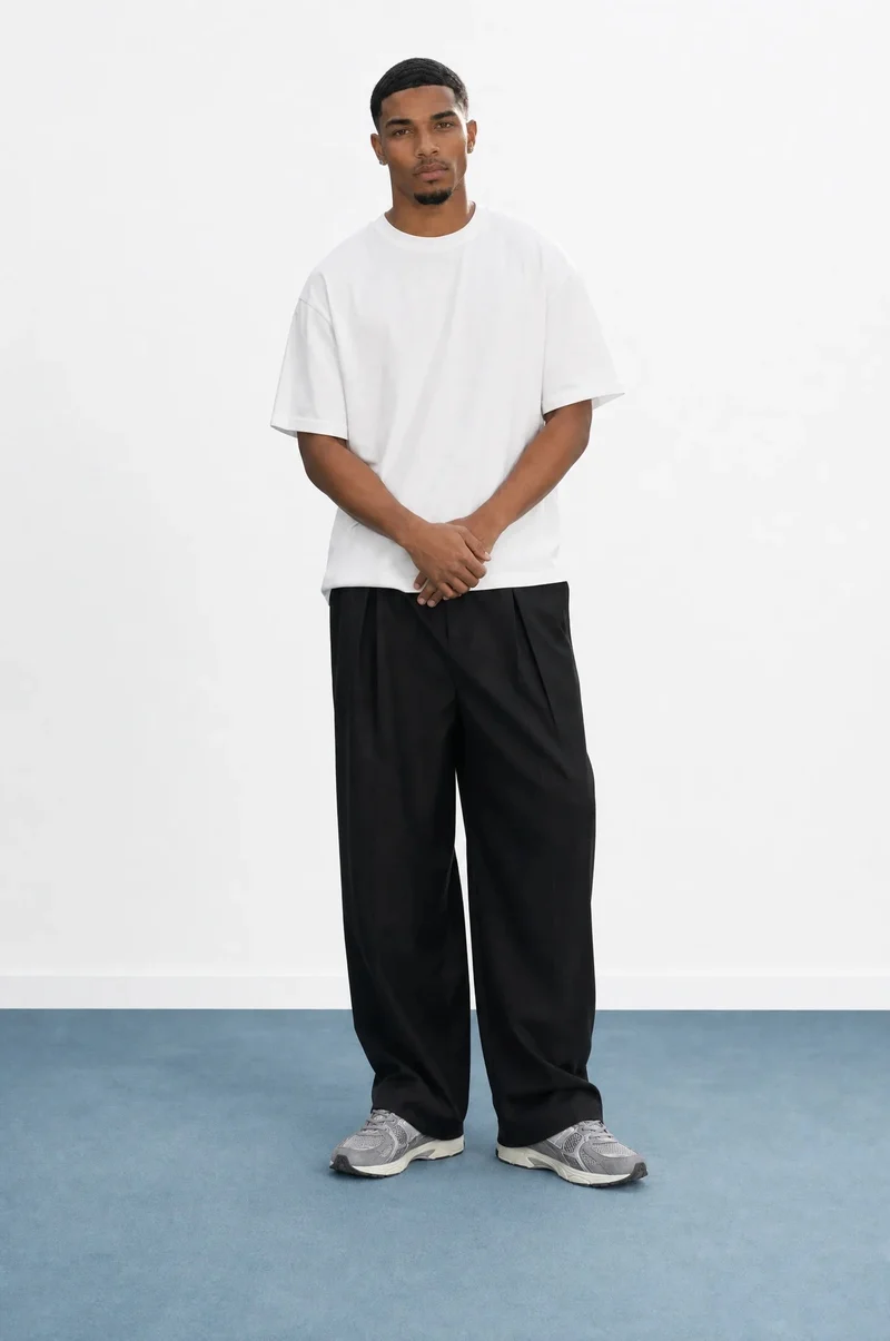Men's Deep Pleated Fabric Buggy Trousers Black