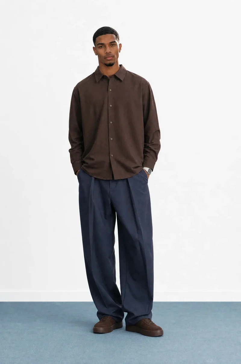 Men's Deep Pleated Fabric Buggy Trousers Navy