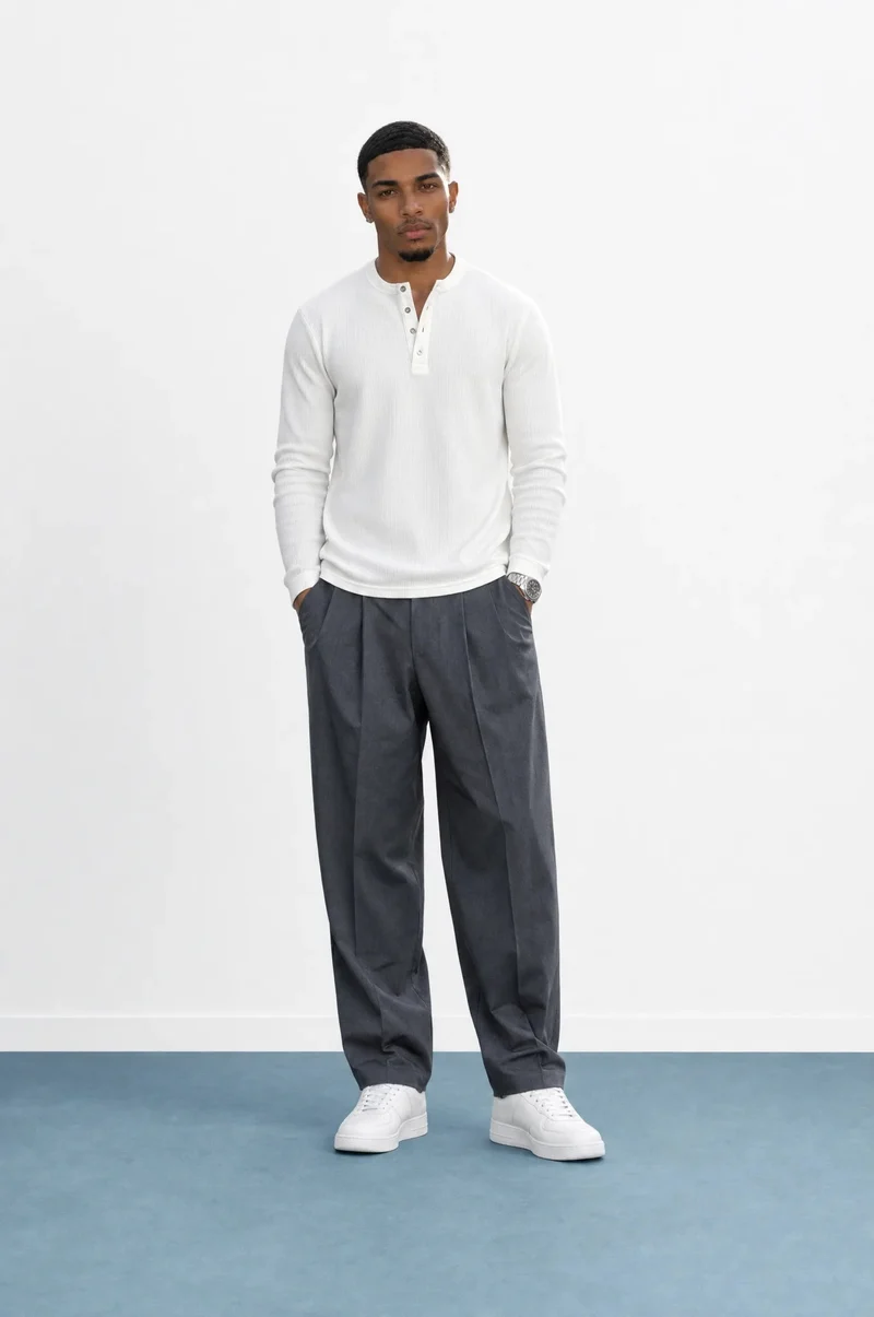 Men's Deep Pleated Fabric Buggy Trousers Anthracite