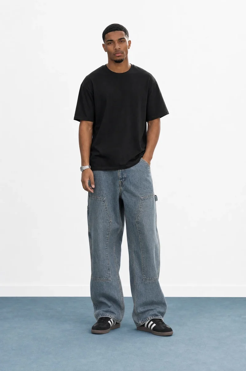 Men's Detailed Buggy Jeans, Blue