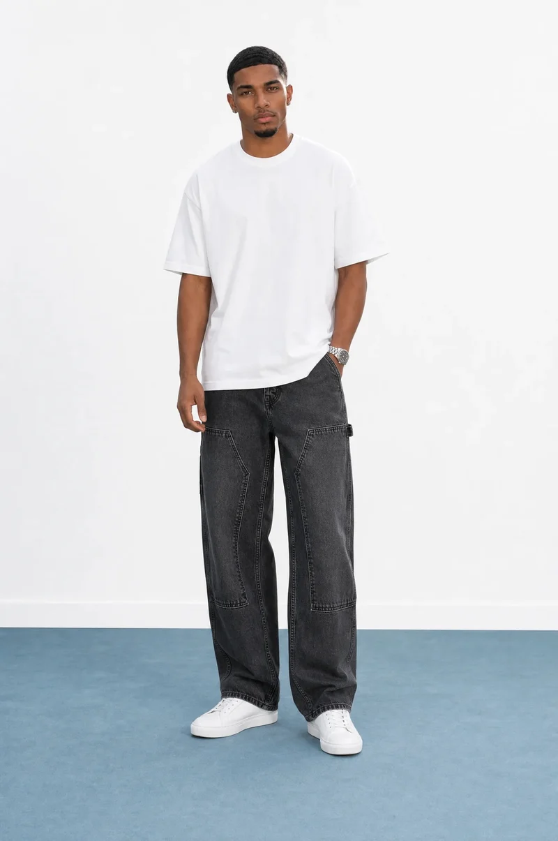 Men's Buggy Jeans with Detailing, Black