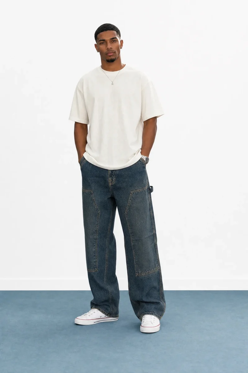 Men's Buggy Jeans with Detailing, Tint Blue