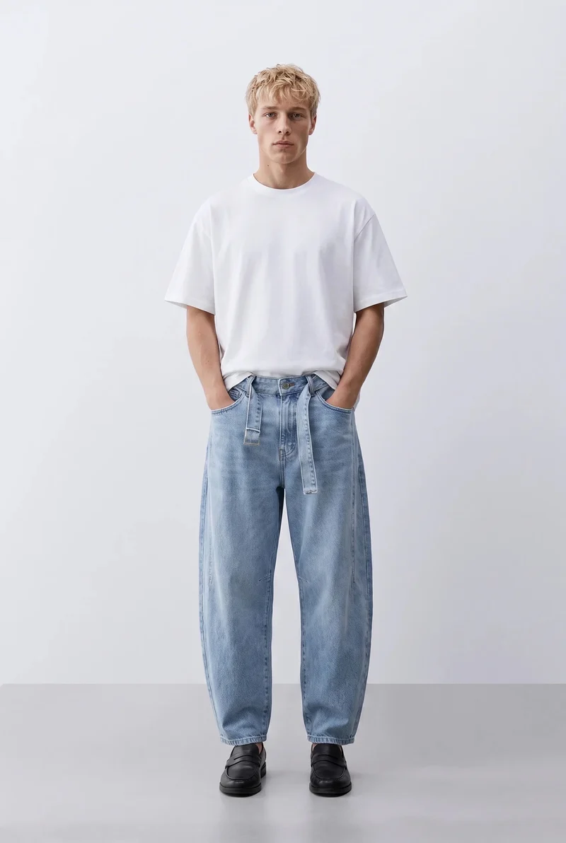 Men's Barrel Fit Jeans, Light Blue