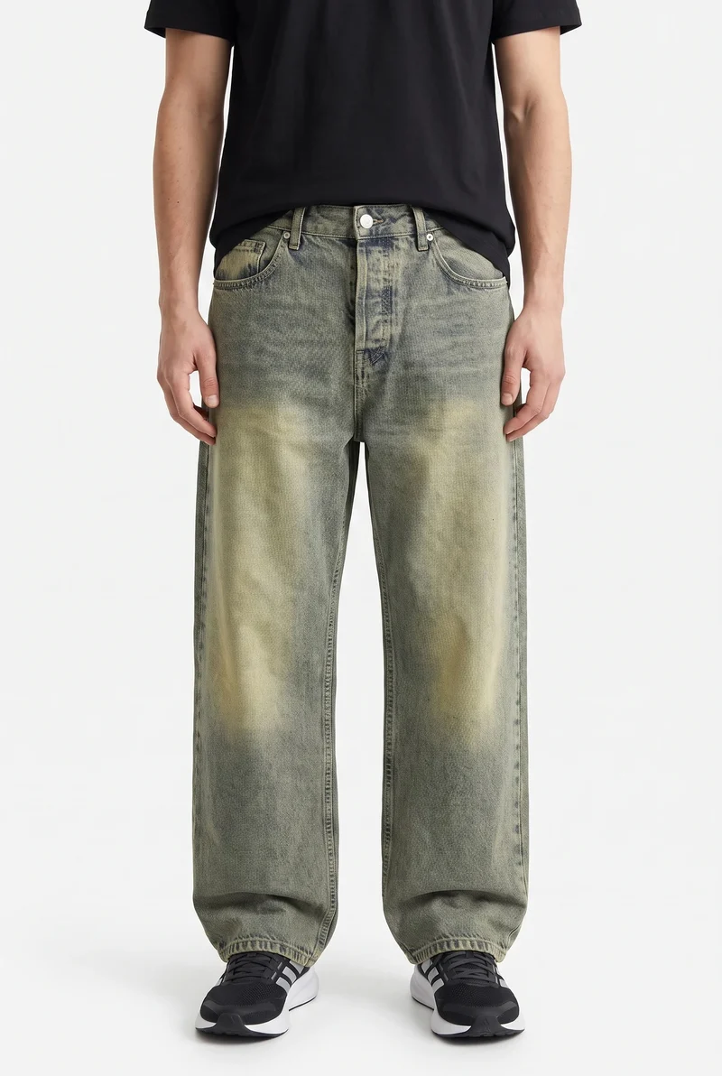 Men's Washed Detail Buggy Jeans Beige