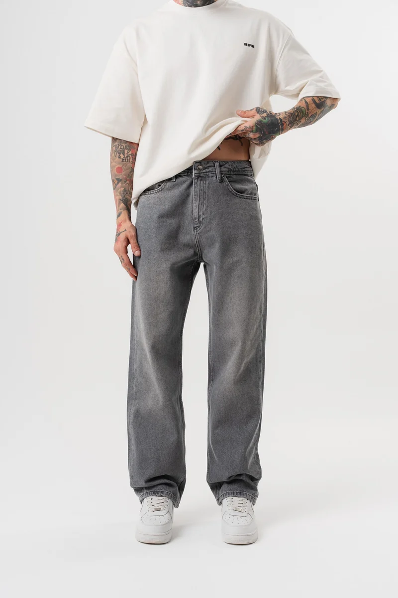 Men's Washed Baggy Pants Dark Grey