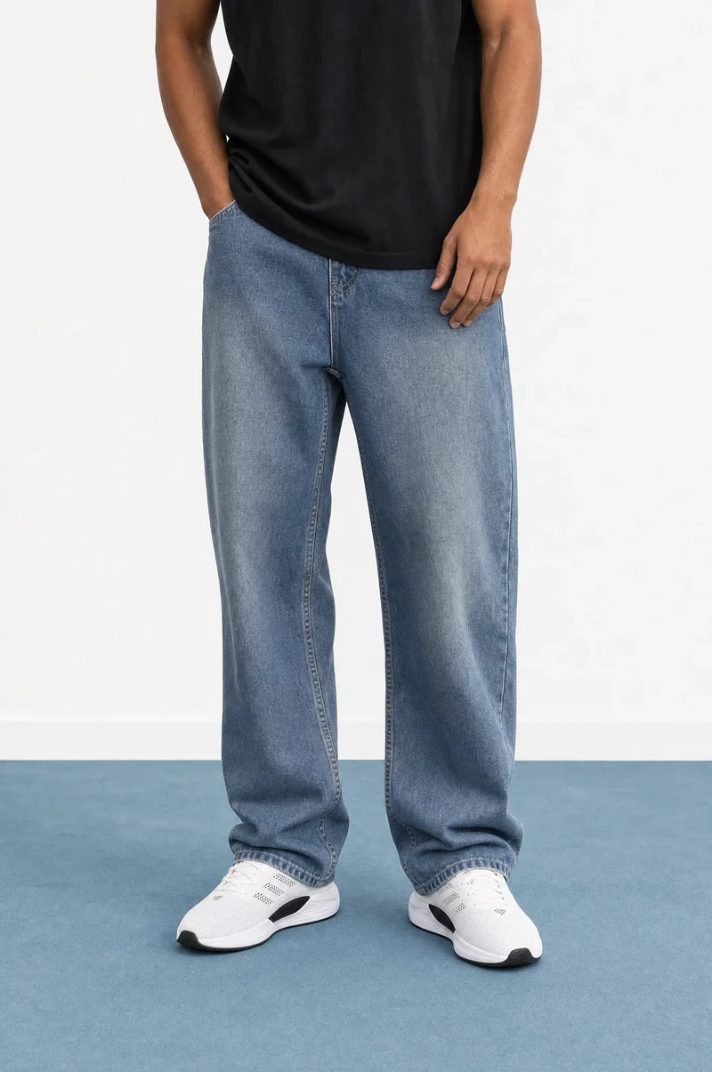 Men's Washed Baggy Pants Dark Blue