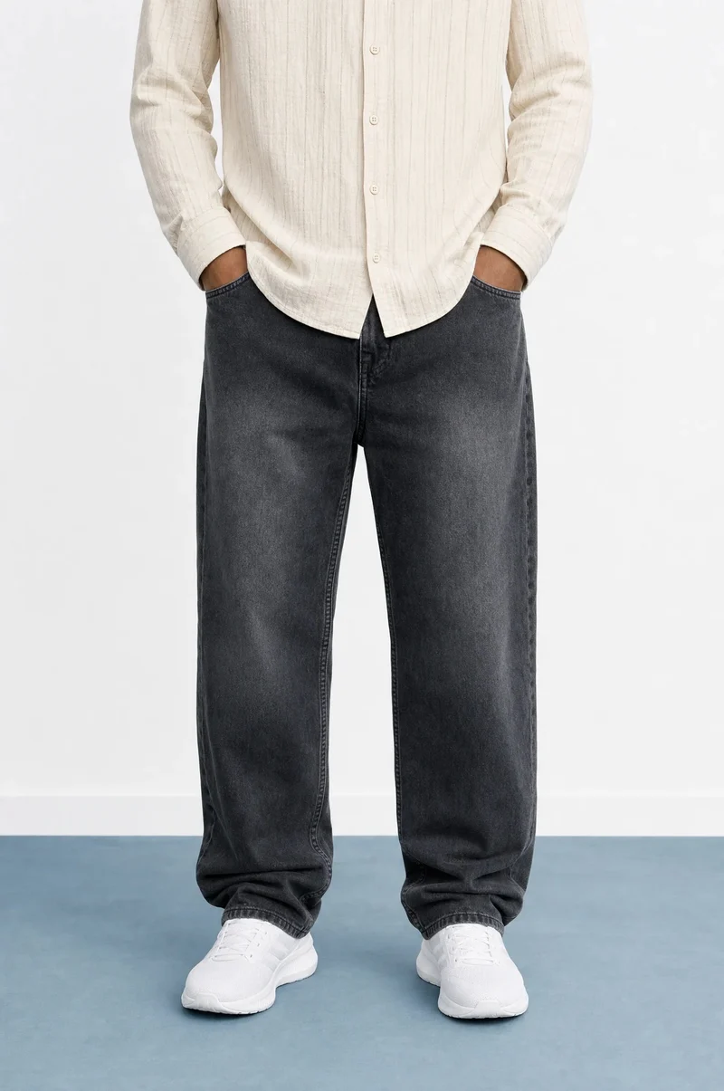 Men's Washed Baggy Pants Anthracite