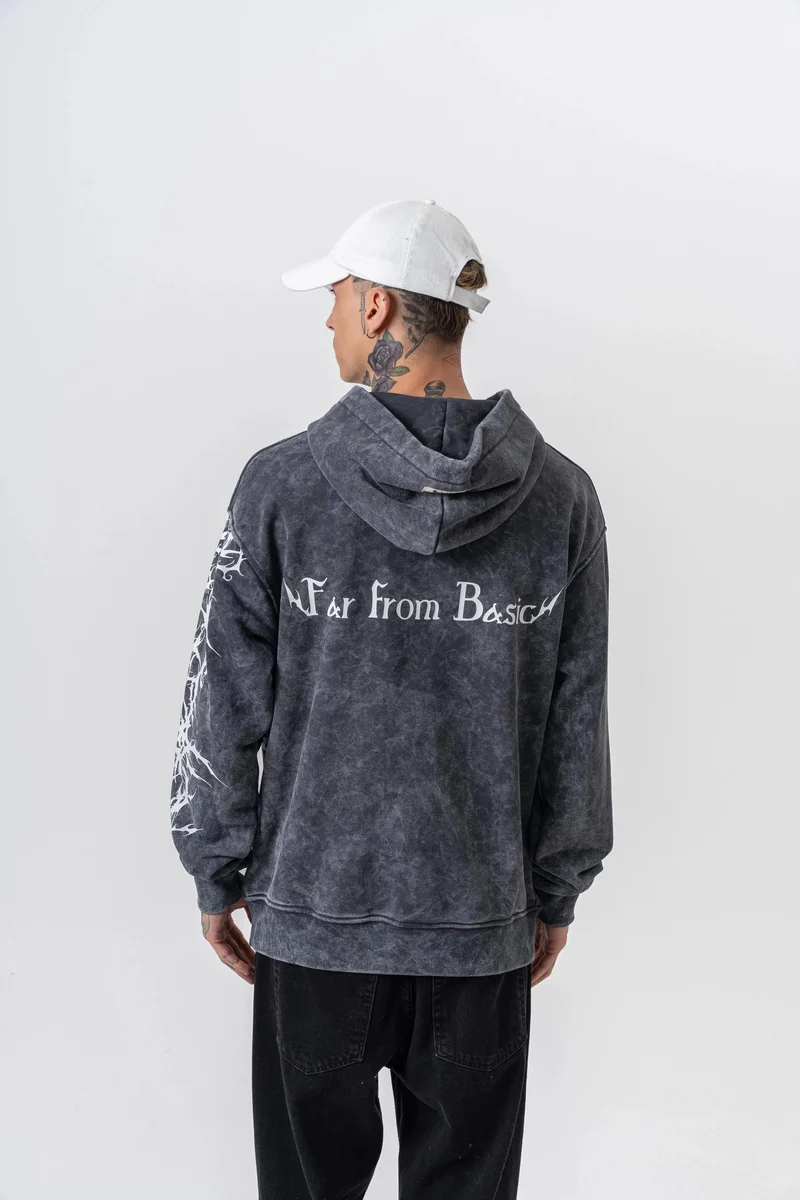 Men's Far From Basic Printed Washed Oversize Hoodie Black