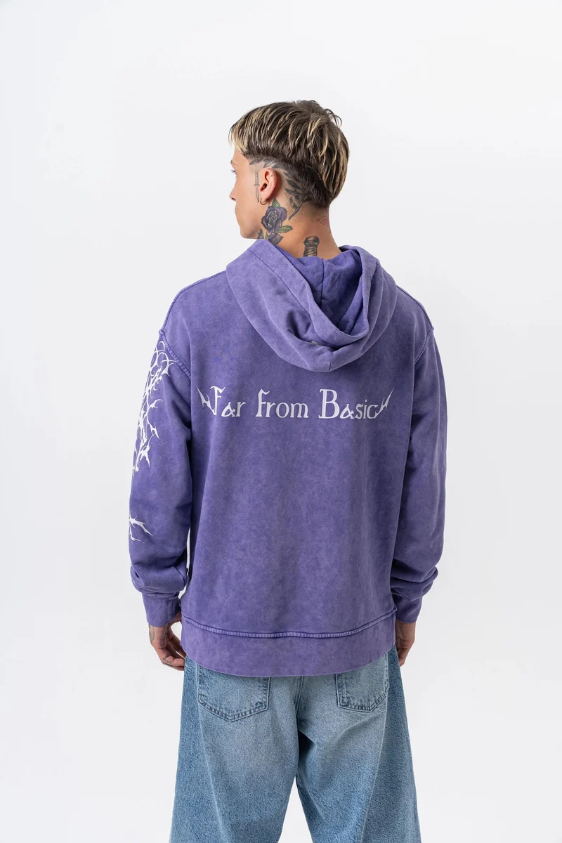 Men's Far From Basic Printed Washed Oversize Hoodie Purple