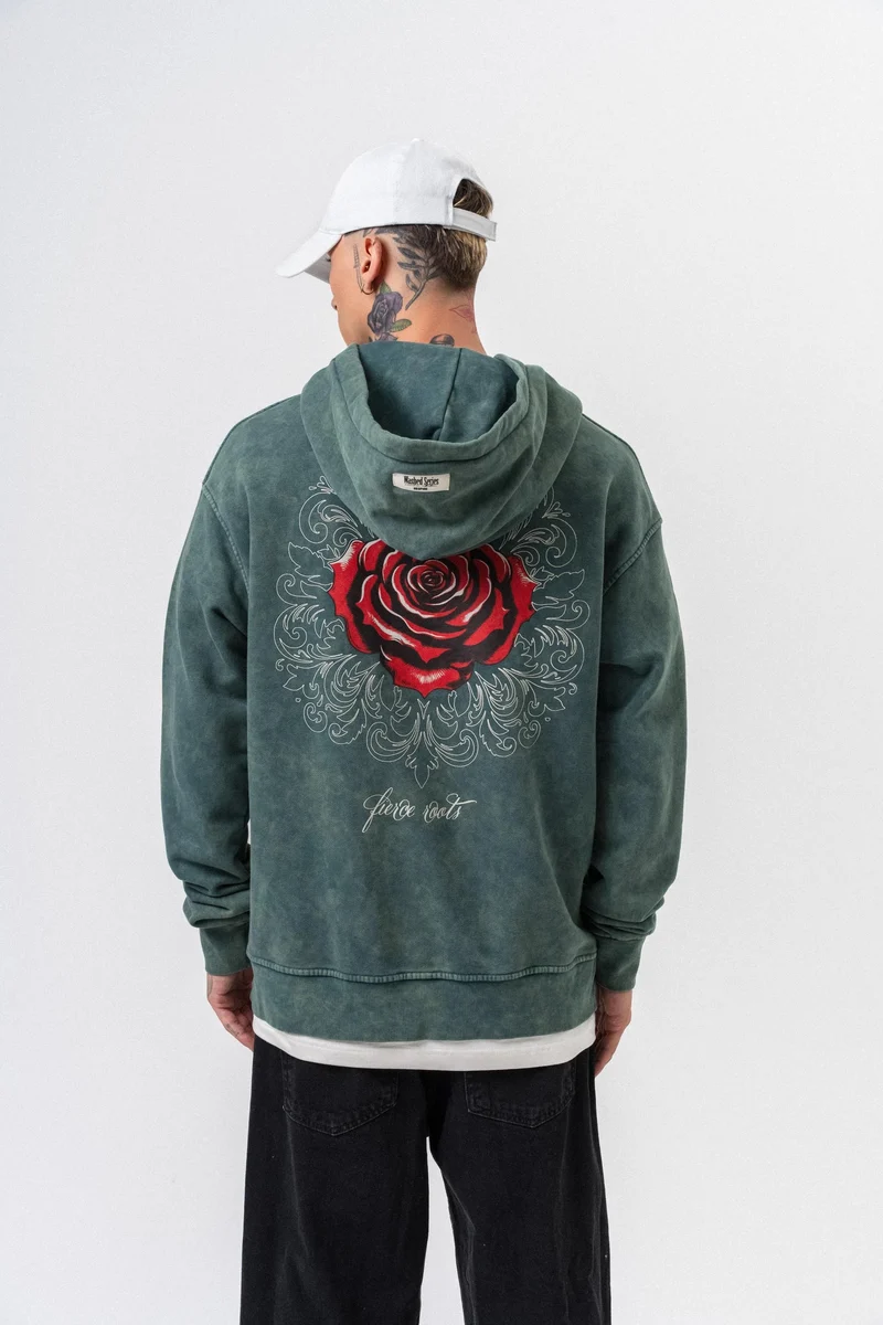 Men's Fierce Print Washed Oversize Hoodie Green