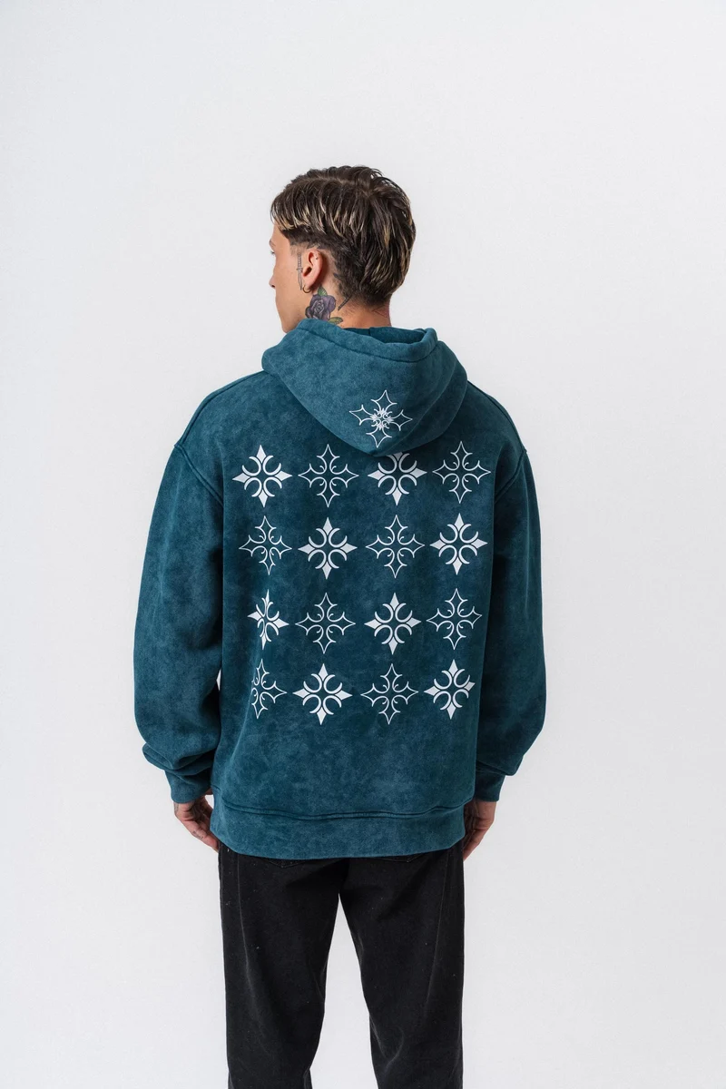 Muse Printed Washed Hooded Oversized Hoodie Emerald