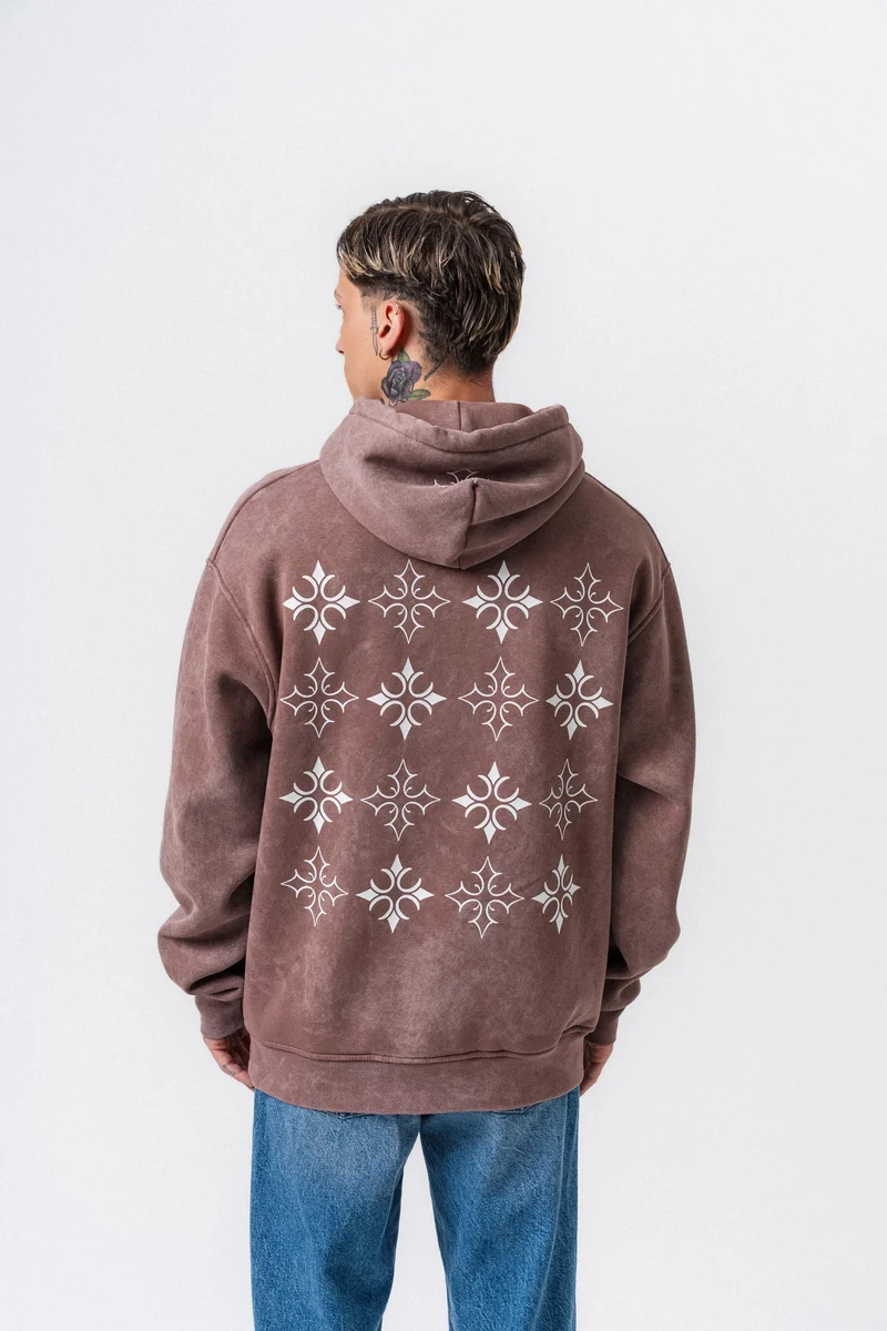 Muse Printed Washed Hooded Oversized Hoodie Cacao