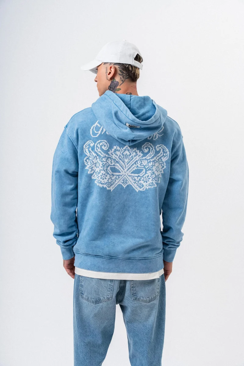 Men's Mask Of Print Washed Oversize Hoodie Blue