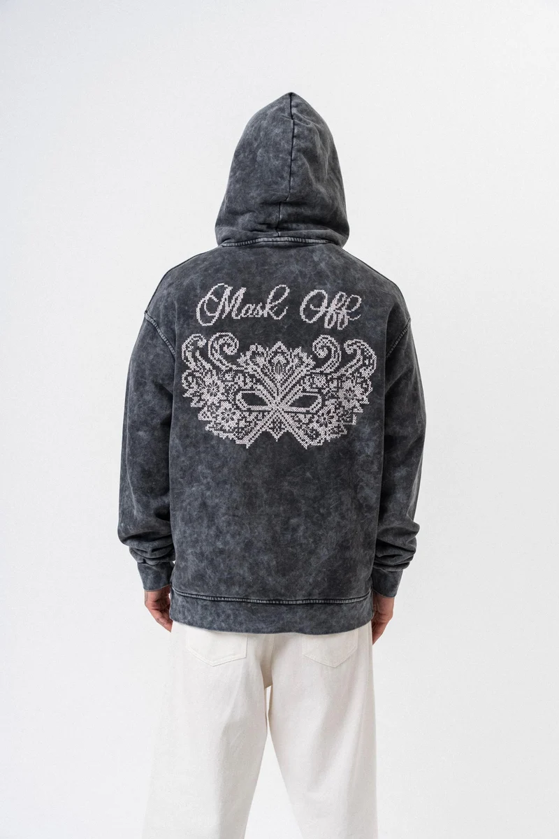 Men's Mask Of Print Washed Oversize Hoodie Black