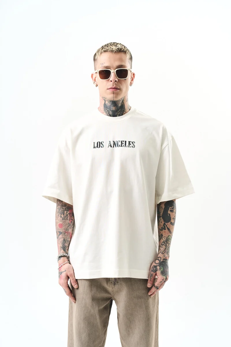 Men's Los Angeles Printed Oversize T-Shirt Ecru