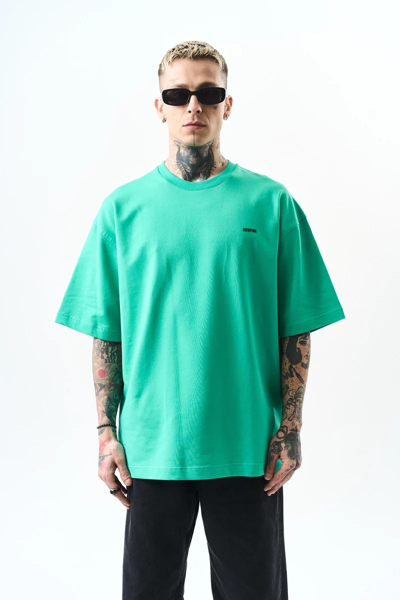 Men's Respire Text Detailed Oversize T-Shirt Green