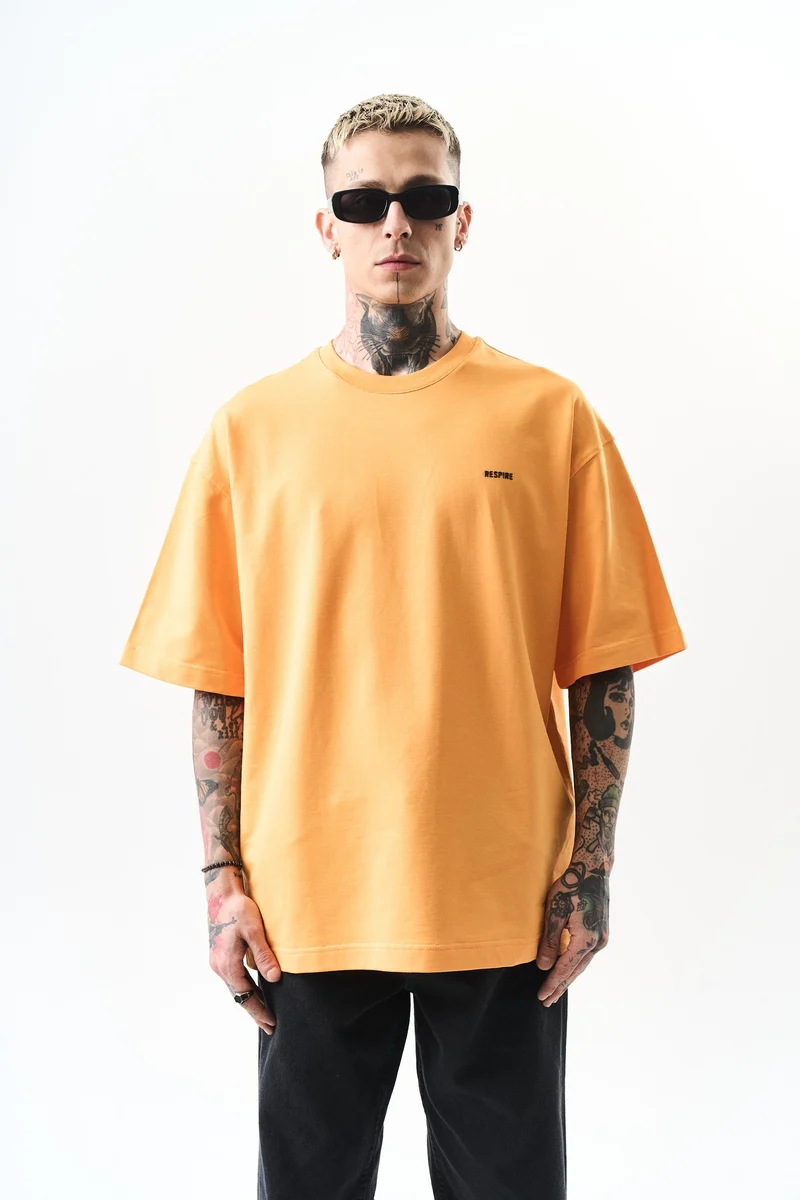 Men's Respire Text Detailed Oversize T-Shirt Orange