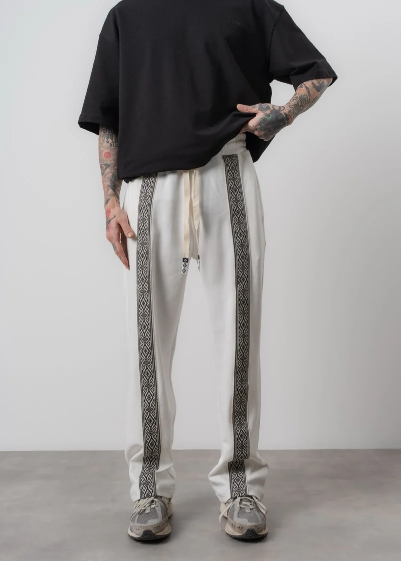 Men's Ethnic Detail Double Face Baggy Sweatpants Ecru