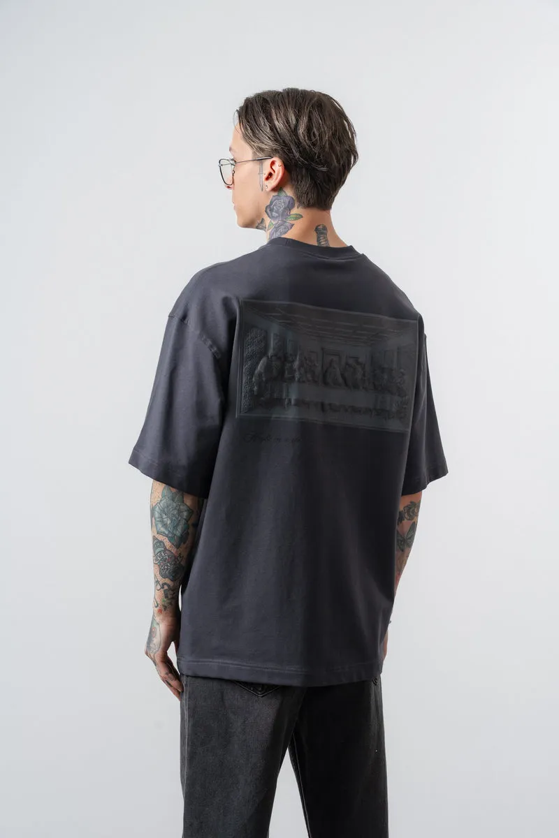 Da Vinci Printed Oversize T-Shirt Charcoal
