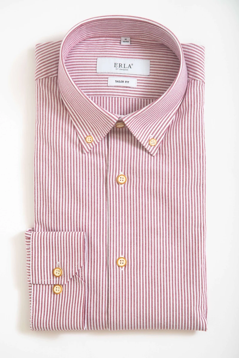 Smalrandig Button Down-skjorta Röd