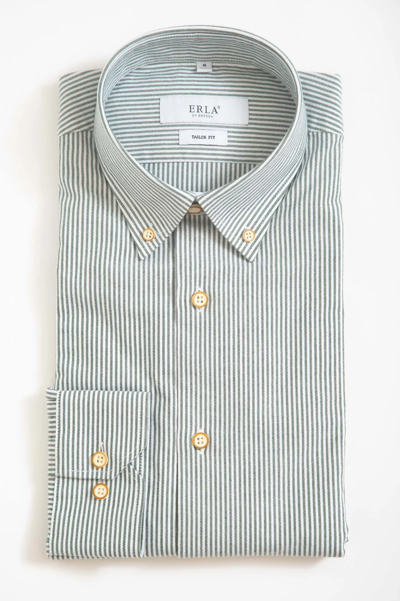 Smalrandig Button Down-skjorta Grön