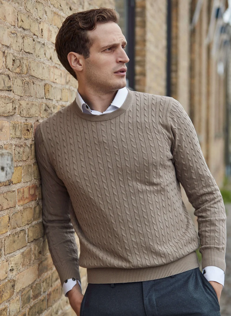 Kabelstickad Tröja Beige