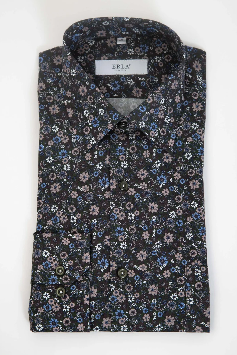 Mörkgrön skjorta med blommigt print