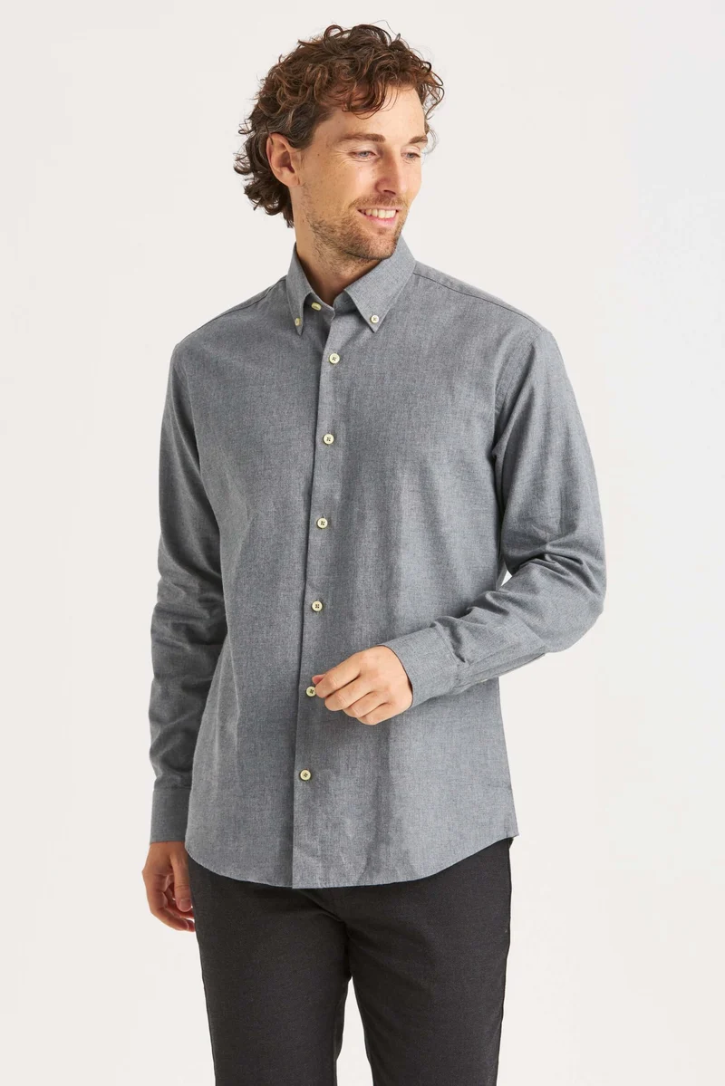 Ljusgrå Flanellskjorta Premium Button Down