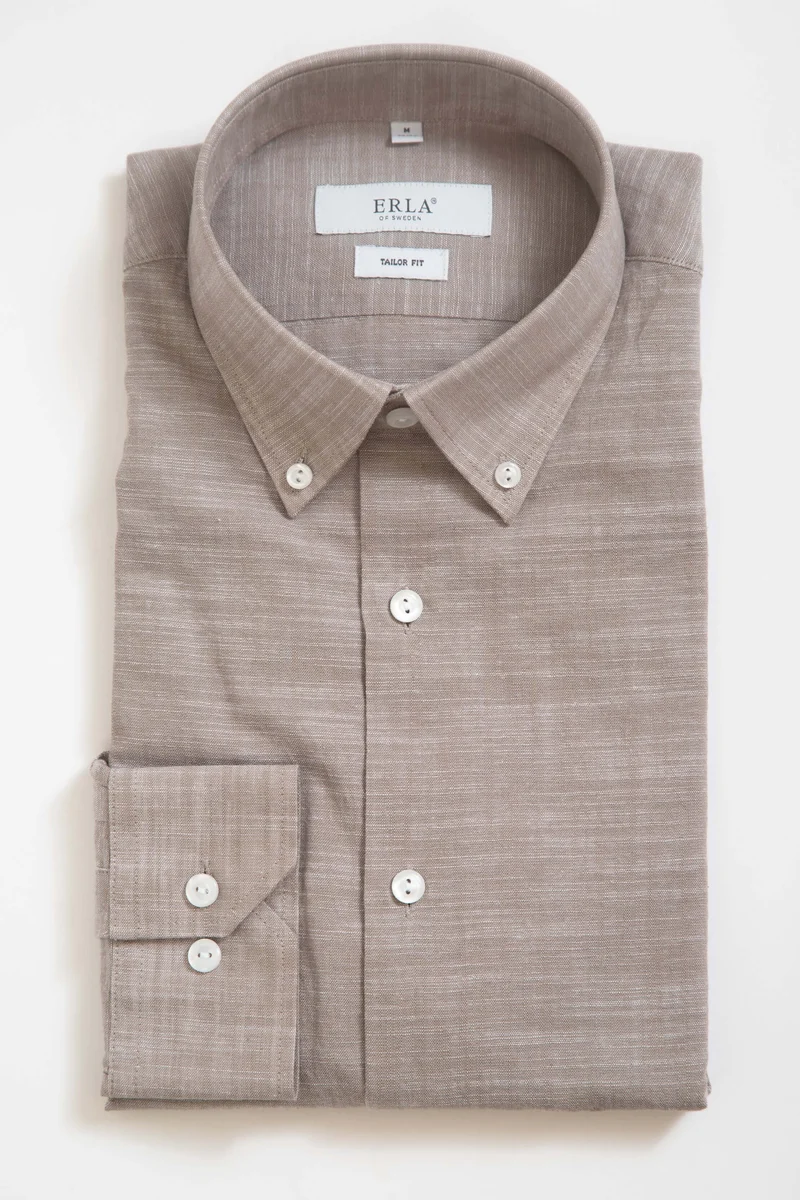 Button Down-skjorta i strukturerad bomull Sand