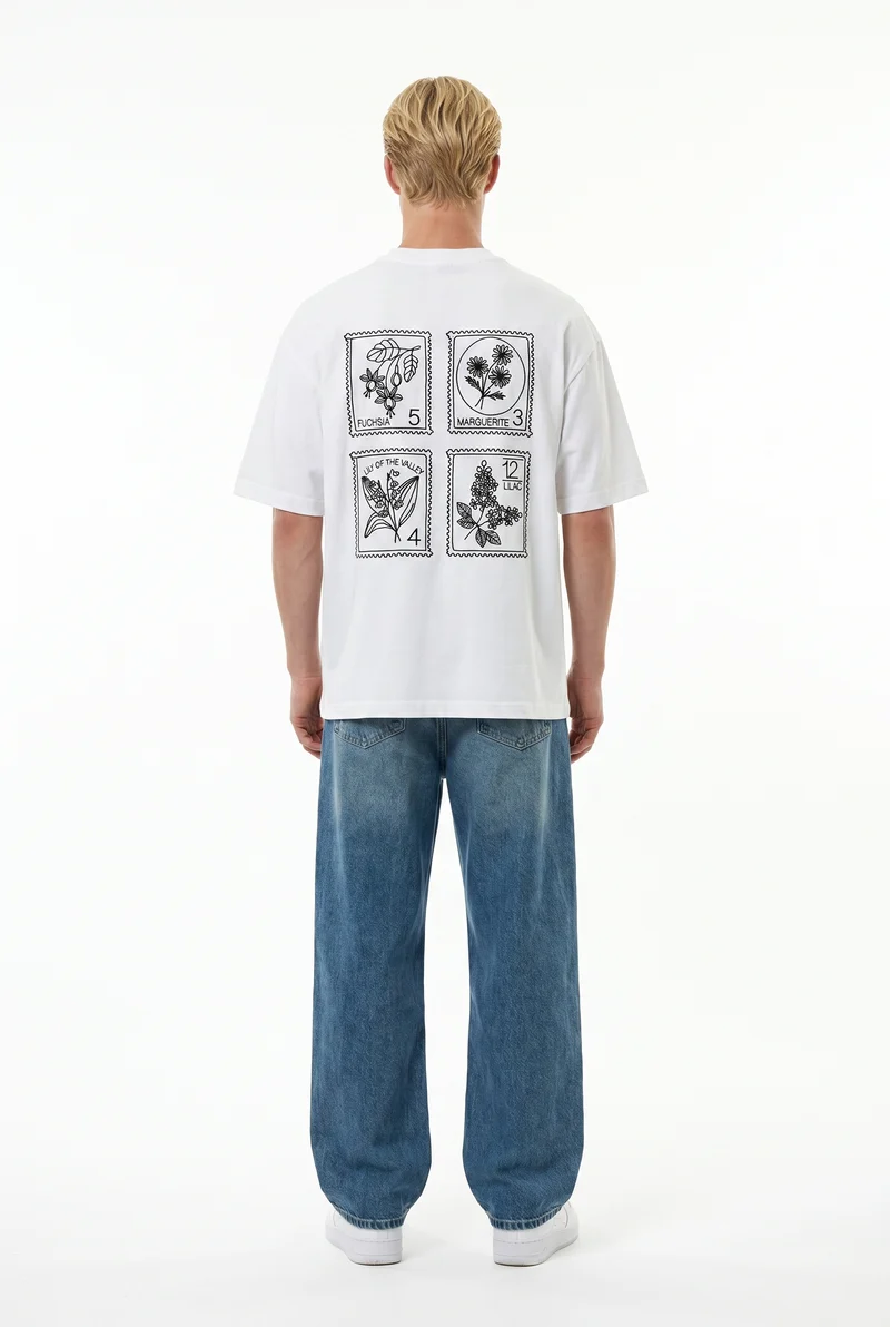 Men's Embroidered Oversize T-Shirt Ecru