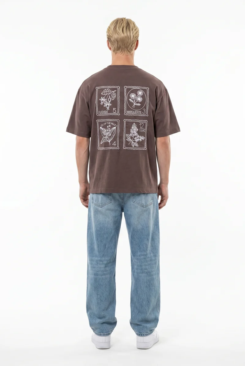 Men's Embroidered Oversize T-Shirt Brown