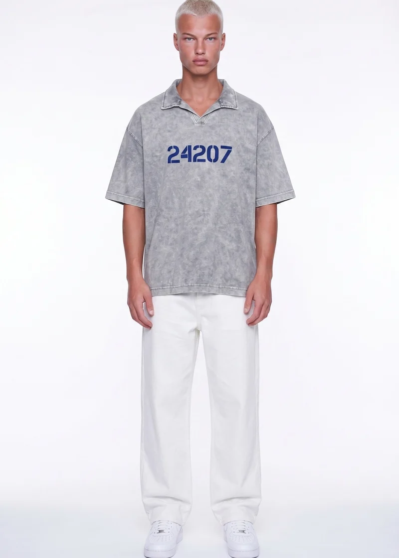 Men's 24207 Printed Washed Oversize T-Shirt Grey