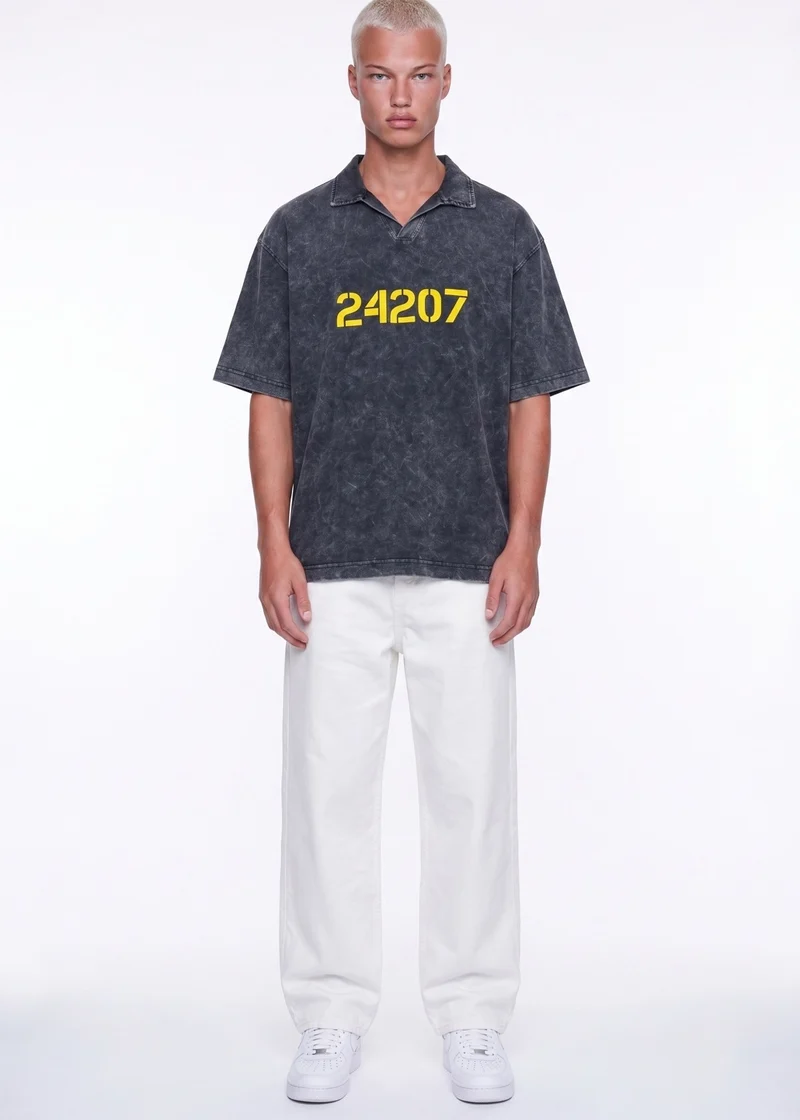 Men's 24207 Printed Washed Oversize T-Shirt Black