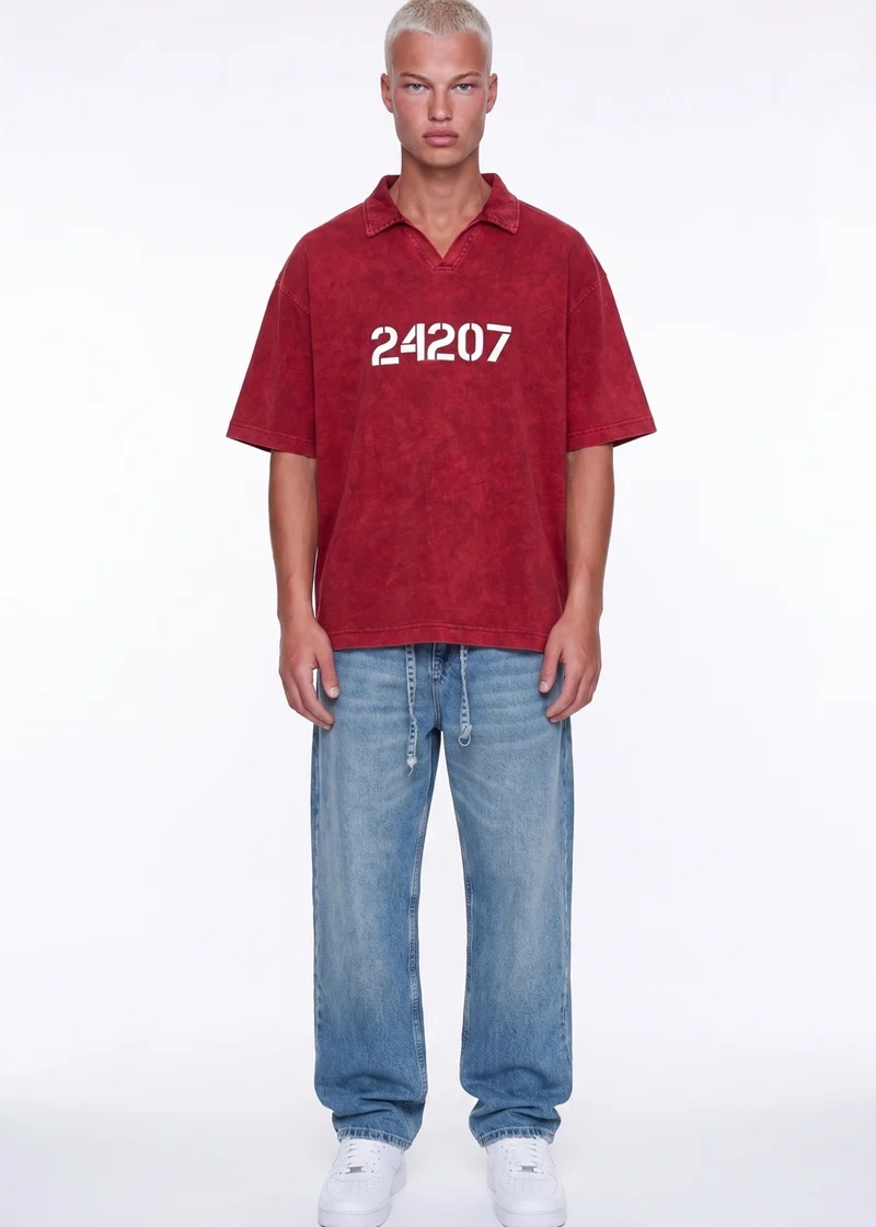 Men's 24207 Printed Washed Oversize T-Shirt Burgundy