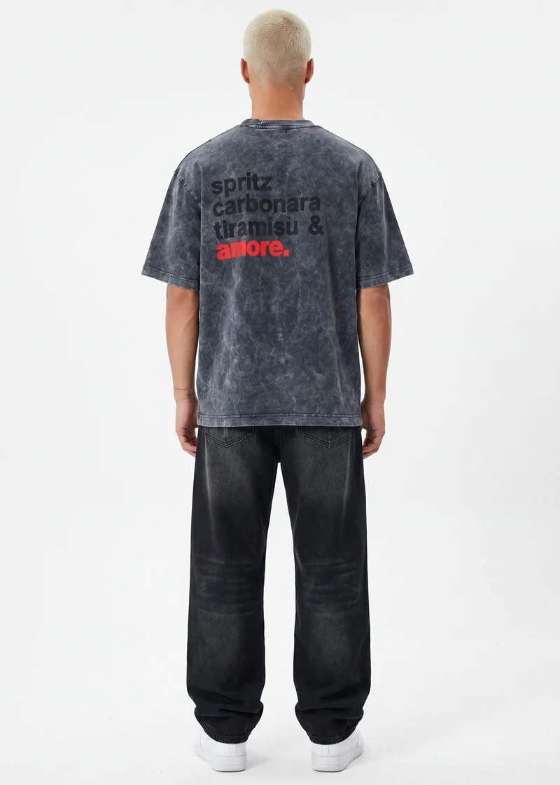 Men's Amore Print Oversize T-Shirt Black