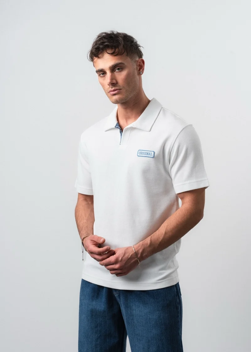 Men's Original Printed Regular Fit Polo Collar T-Shirt Ecru