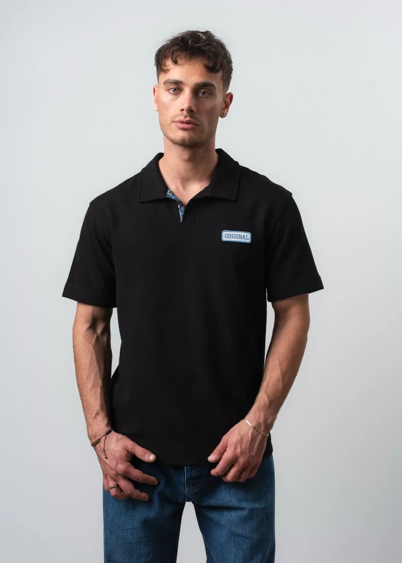 Men's Original Printed Regular Fit Polo Collar T-Shirt Black