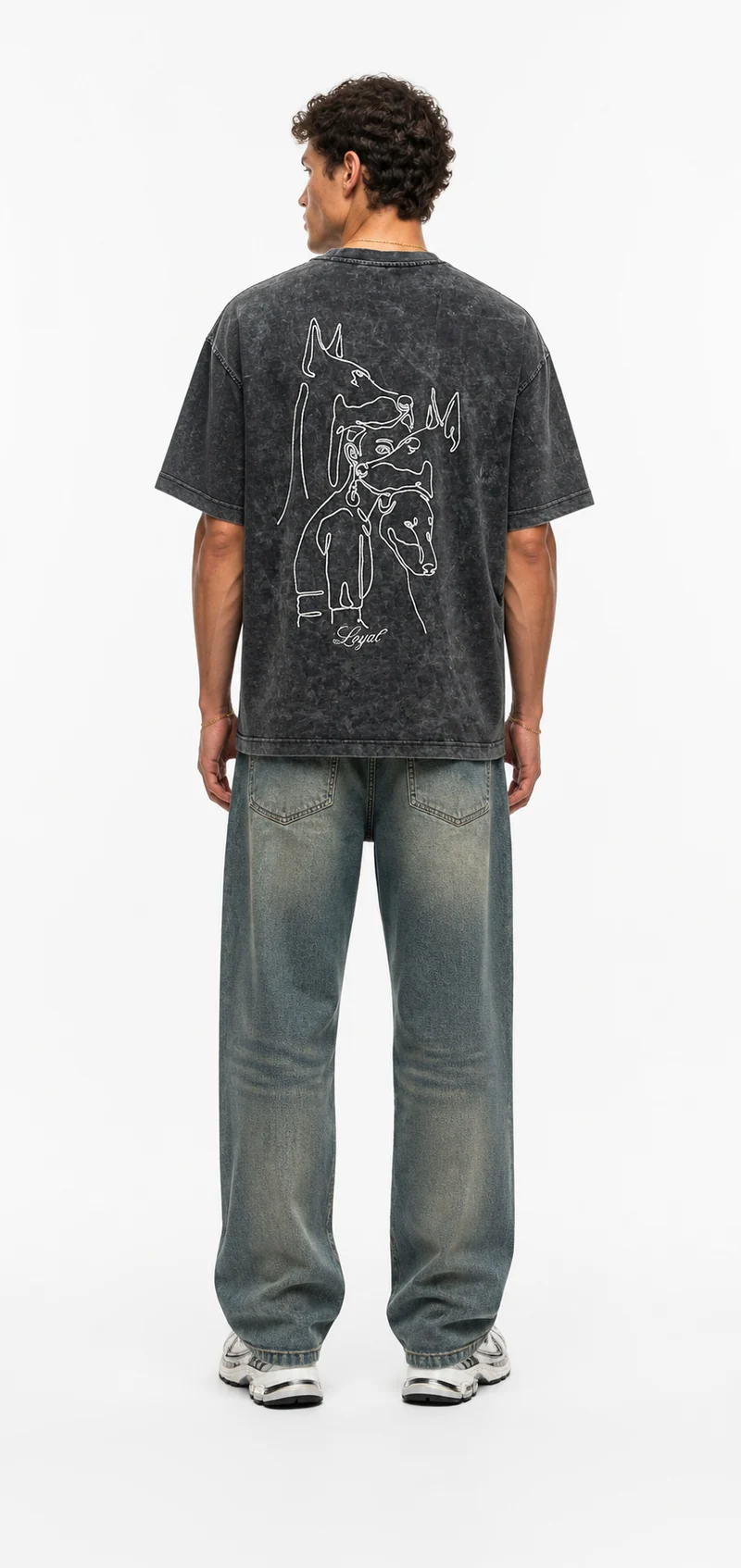 Men's Embroidered Washed Oversize T-Shirt, Black