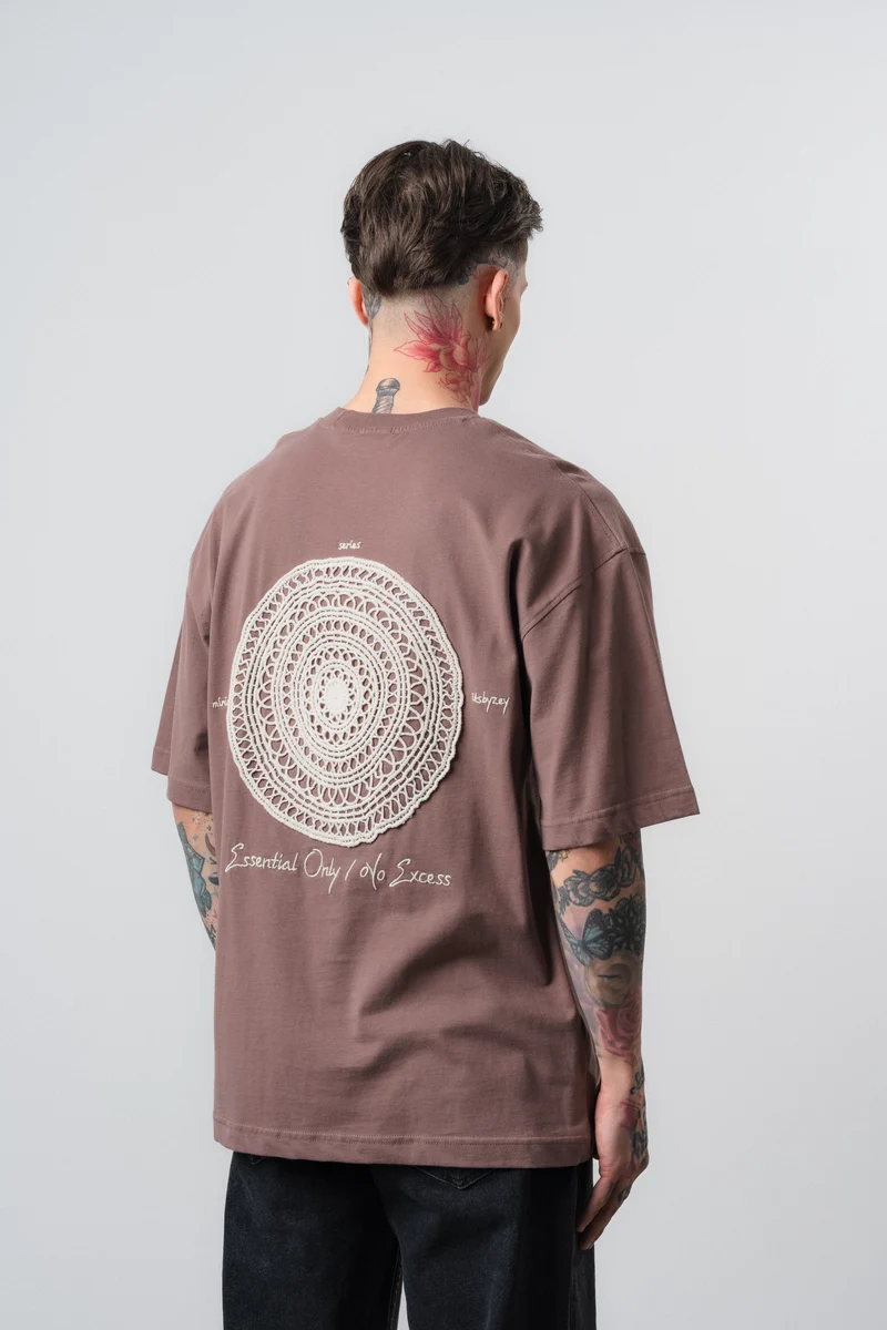 Men's Essential Oversize T-Shirt with Embroidered Detail, Brown