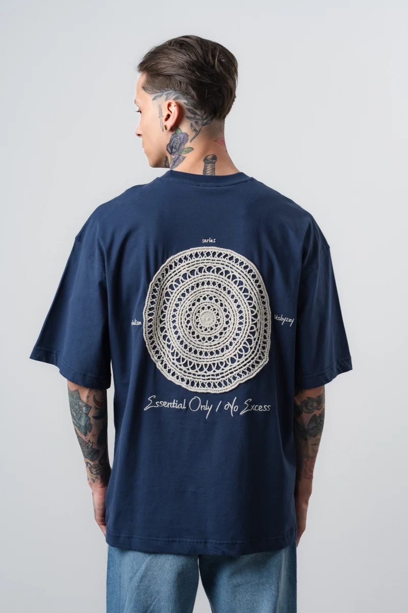 Men's Essential Oversize T-Shirt with Embroidered Detail, Navy Blue