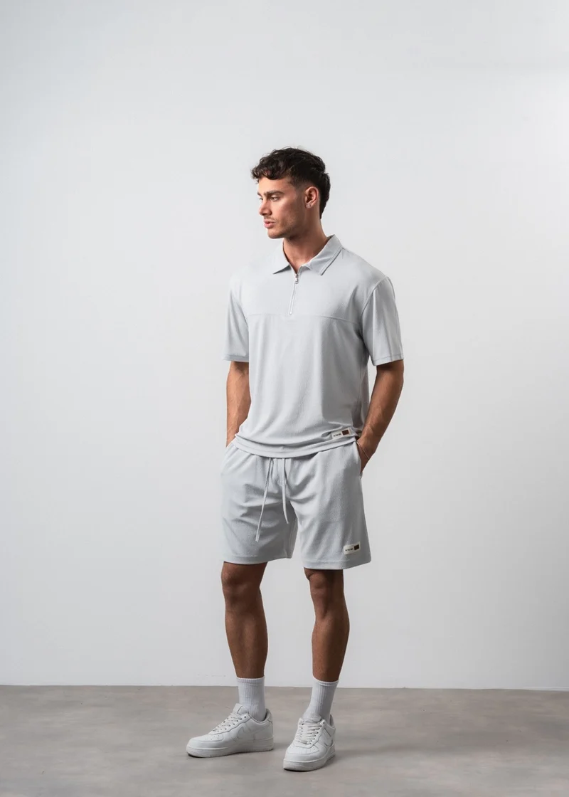 Men's Polo Collar Regular Fit T-shirt and Shorts Set Grey