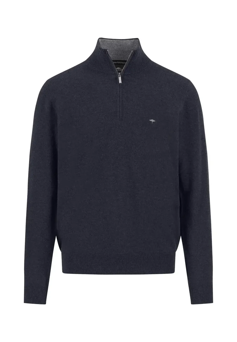 Fynch Hatton Zip tröja navy Merino Casmere